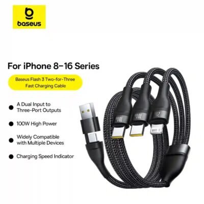 Baseus Flash Series 3 Two-for-Three Fast Charging Cable 100W (U+C to C+C+L)
