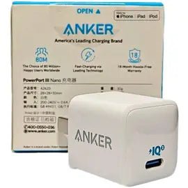 Anker Zolo 30w Usb-C Charger, IQ & PD 3.0, Mini Charger with Foldable Plugs, Low Temperature Charging, 10°C Cooler than Standard Charging, 2-Pin (US) - White