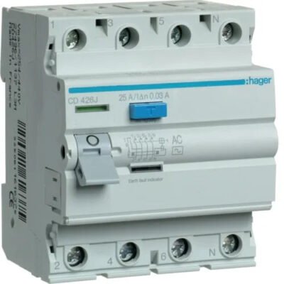 Hager CD426J 4-Pole 25A Earth Leakage Circuit Breaker