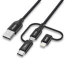 Choetech Multi USB Cable, 3 In 1 Braided Cable With Lightning / Type C / Micro USB Connector 1.2m [MFi Certified] Charge & Sync Cable - Black -IP0030