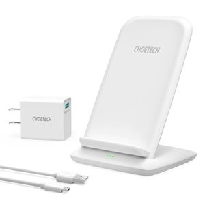 Choetech 15W Fast Wireless Charger Stand with Wall Charger US + 1.2m Cable - White - T555-F