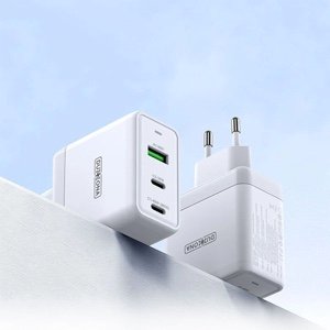 65W Gan 3-Port Wall Fast Charger - T9 – White