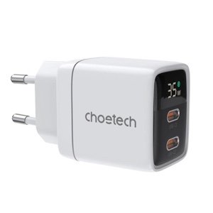 Choetech 35W Gan Wall Charger 2x USB-C PD with Display – white - PD6051