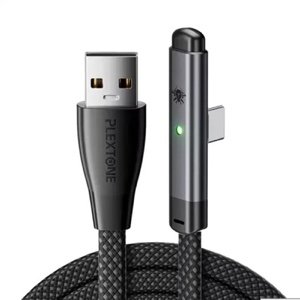 Plextone C2U T100 66W Type C To USB-A Elbow Gaming Smart LED Charge Cable