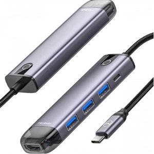Mcdodo 5 in 1 PD 100W HUB with HDMI, USB-A 3.0*3; USB-C (PD 100W) - HU-7750