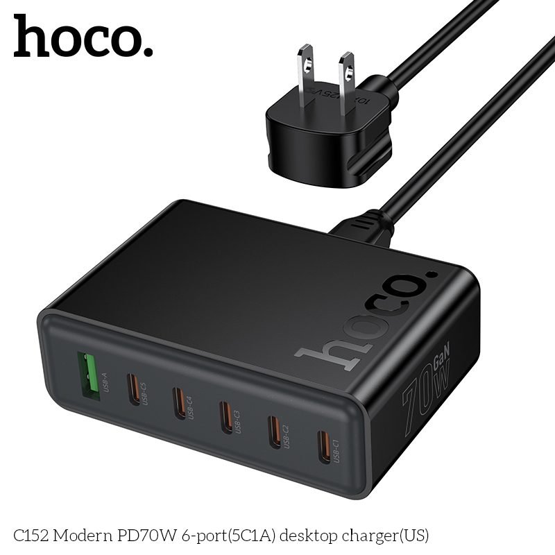 HOCO C152B Modern 6-Port 67W Desktop Charging Station