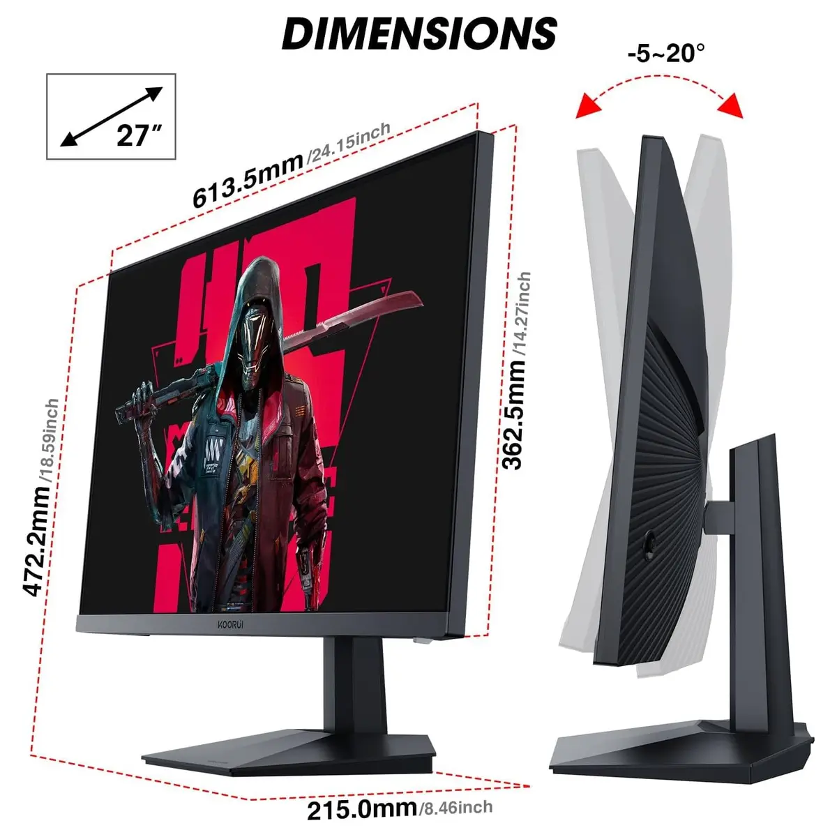 KOORUI GN06 Gaming Monitor 27 Inch FHD 180Hz IPS 1ms DCI-P3 90% Adaptive Sync Black - Image 2
