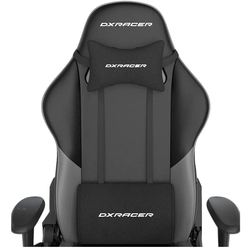 DXRacer Prince Series Gaming Chair, Racing Style, Cooling Gel Headrest, Lumbar Support, 2D Armrest, 90-135 Degree Recline, PVC Leather, Black Grey - Image 3
