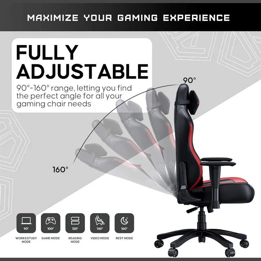 Anda Seat Luna Large Gaming Chair, Ergonomic Reclining Design, PVC Leather, Heavy Duty Neck and Back Support, Rocking Function, Black and Red, - Image 2