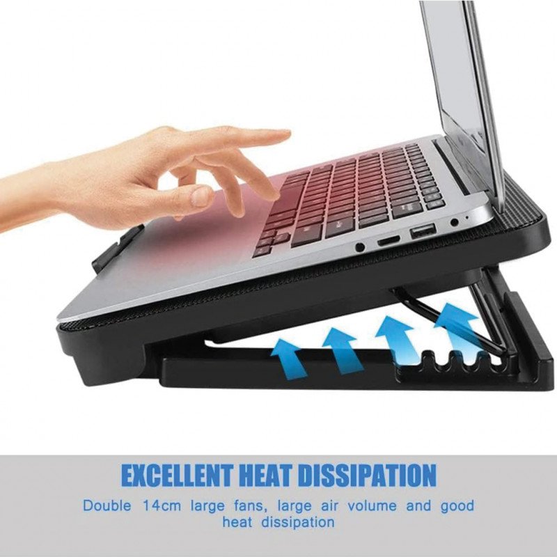 SPEED-X N99 2 Fan Laptop Cooling Pad with Dual USB Ports LED Light Adjustable Stand for Laptops up to 17 Inch - Image 2