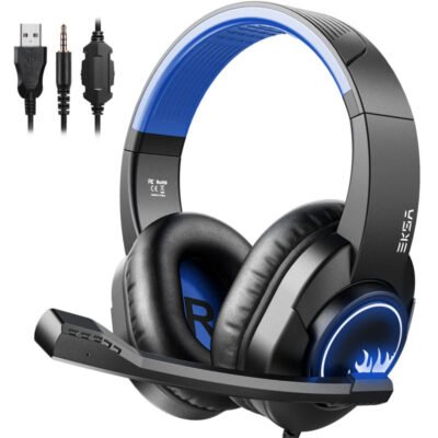 Eksa T8 Wired Over Ear Headphones With Mic With Noise Canceling, Pc With Surround Stereo Sound Led Light For Ps4, Pc, Laptop