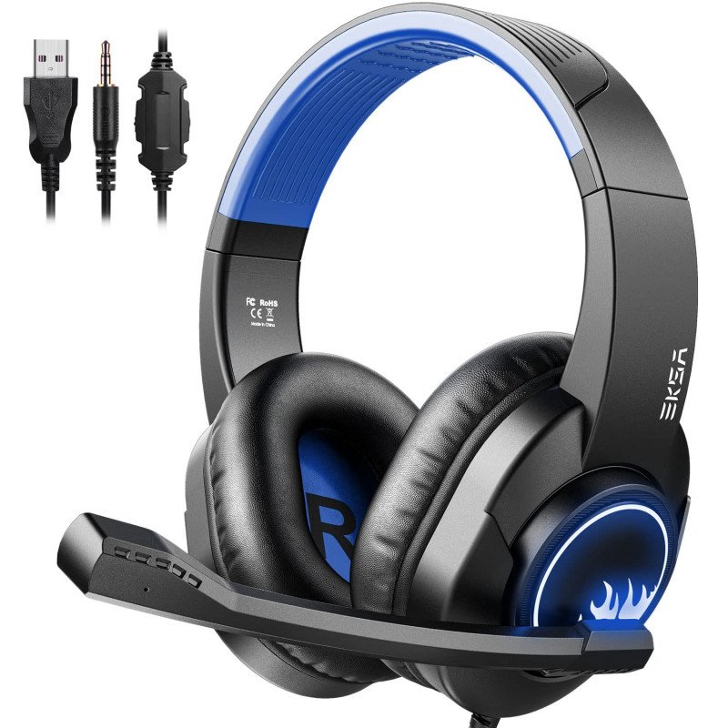 Eksa T8 Wired Over Ear Headphones With Mic With Noise Canceling, Pc With Surround Stereo Sound Led Light For Ps4, Pc, Laptop