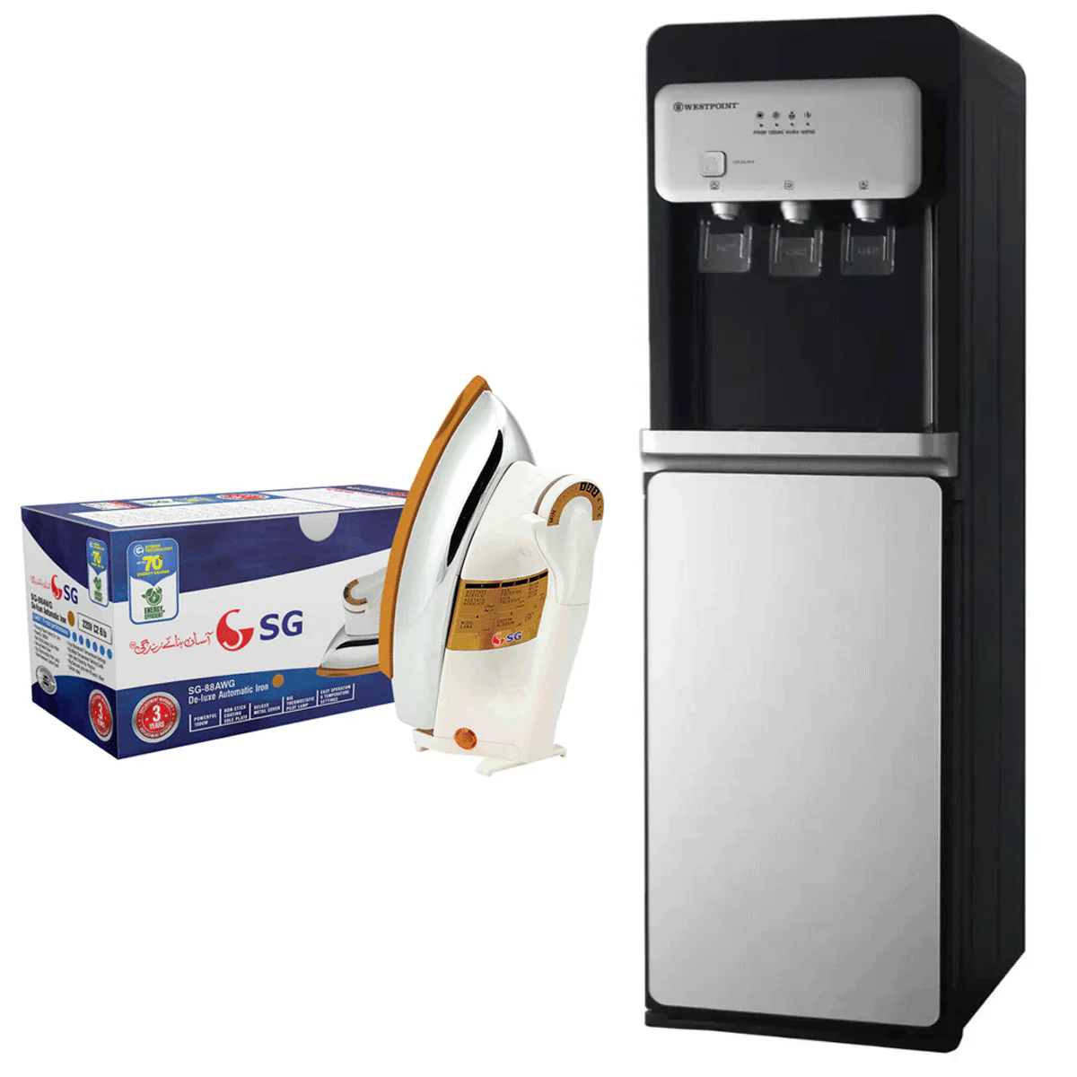 Westpoint Deluxe Water Dispenser WF-1401 + SG 88AWG/99AWS Deluxe Automatic Iron