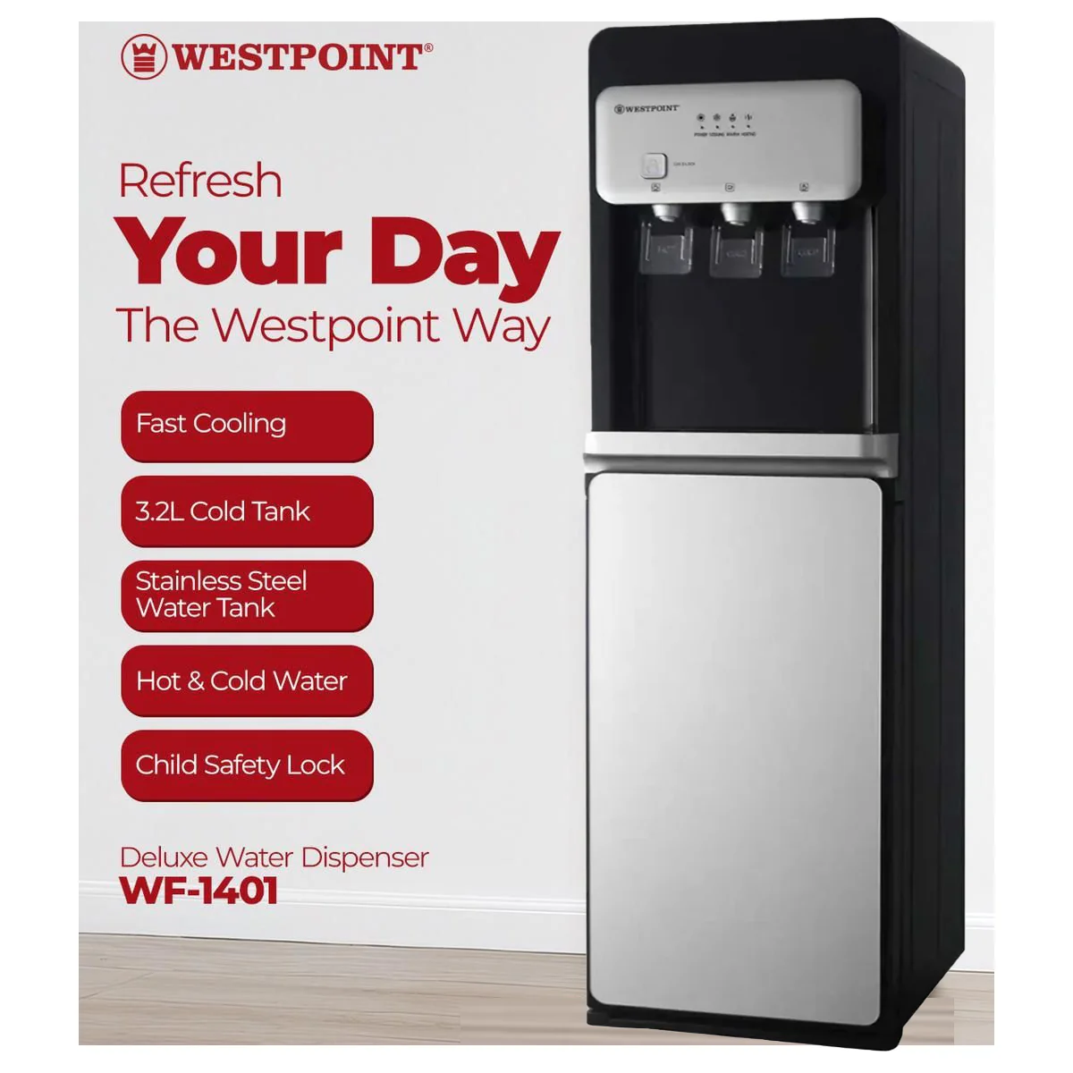 Westpoint Deluxe Water Dispenser WF-1401 + SG 88AWG/99AWS Deluxe Automatic Iron - Image 2